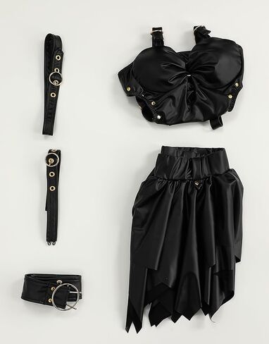 ملابس سباحة نسائية من Haikyuu على الطراز القوطي ملابس سباحة قطعة واحدة مع تنورة ملفوفة وحزام in Kuwait