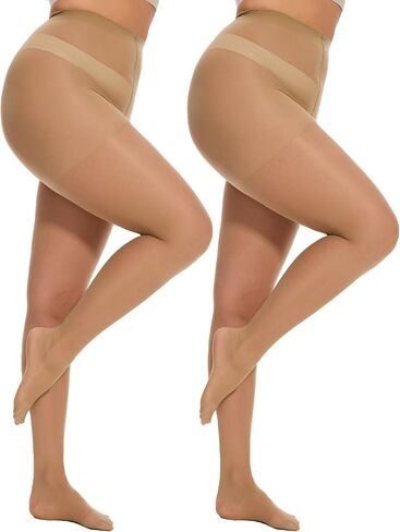 2 Pairs Plus Size Sheer Tights for Women - 20D Black Tights Control Top Pantyhose with Reinforced Toes, Supple Feel in Saudi Arabia