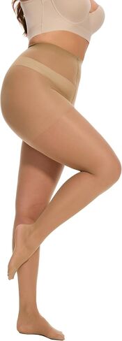2 Pairs Plus Size Sheer Tights for Women - 20D Black Tights Control Top Pantyhose with Reinforced Toes, Supple Feel in Saudi Arabia