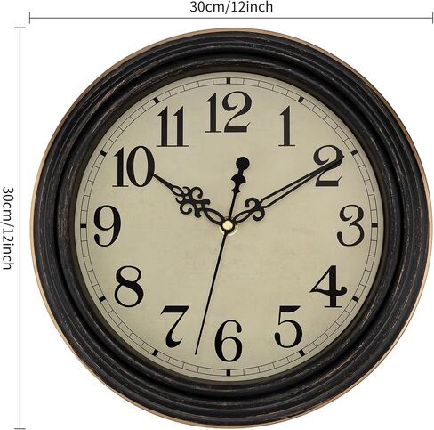 Lumuasky 12 Inch Wall Clocks Battery Operated Silent Non-Ticking Wall Clock Vintage Retro Style Decorative for Living Room Office Kitchen (Bronze) in Saudi Arabia
