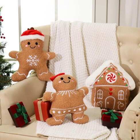 Konohan 3 Pcs Christmas Gingerbread Pillows Gingerbread House Gingerbread Man Throw Pillows Stuffed Gingerbread Shaped Pillow Gingerbread Plush Pillows for Christmas Party Outdoor Cushion Decorations in Saudi Arabia
