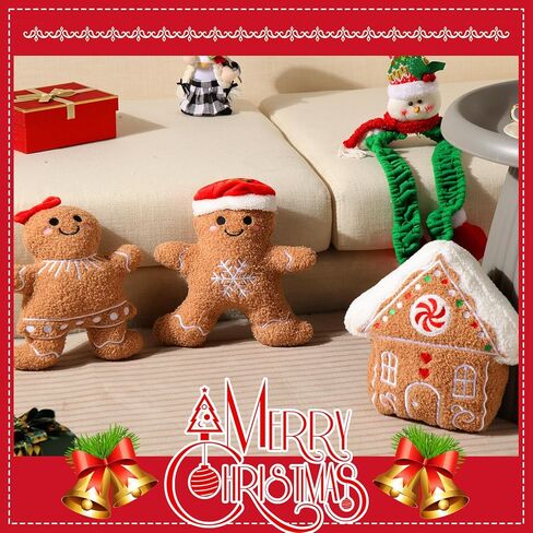 Konohan 3 Pcs Christmas Gingerbread Pillows Gingerbread House Gingerbread Man Throw Pillows Stuffed Gingerbread Shaped Pillow Gingerbread Plush Pillows for Christmas Party Outdoor Cushion Decorations in Saudi Arabia