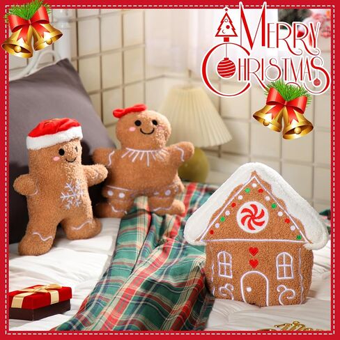 Konohan 3 Pcs Christmas Gingerbread Pillows Gingerbread House Gingerbread Man Throw Pillows Stuffed Gingerbread Shaped Pillow Gingerbread Plush Pillows for Christmas Party Outdoor Cushion Decorations in Saudi Arabia