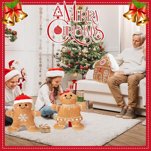 Konohan 3 Pcs Christmas Gingerbread Pillows Gingerbread House Gingerbread Man Throw Pillows Stuffed Gingerbread Shaped Pillow Gingerbread Plush Pillows for Christmas Party Outdoor Cushion Decorations in Saudi Arabia