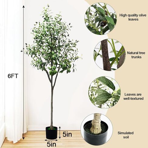 شجرة زيتون صناعية بطول 5 أقدام، شجرة حرير زيتون صناعية طويلة بوعاء مع زارع كبير لفروع زيتون صناعية وفواكه، غرف معيشة حديثة، مكتب منزلي، ديكور حديقة داخلي وخارجي (5 أقدام) in Kuwait