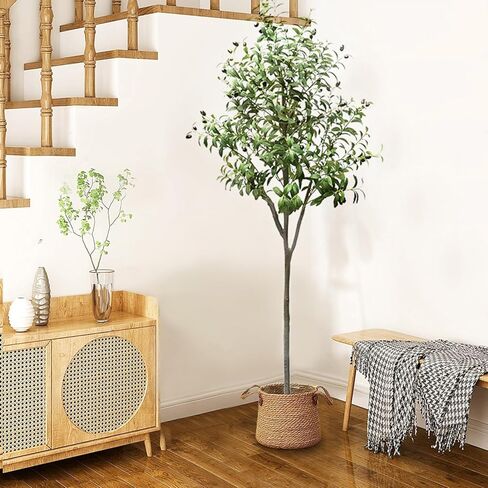 شجرة زيتون صناعية بطول 5 أقدام، شجرة حرير زيتون صناعية طويلة بوعاء مع زارع كبير لفروع زيتون صناعية وفواكه، غرف معيشة حديثة، مكتب منزلي، ديكور حديقة داخلي وخارجي (5 أقدام) in Kuwait