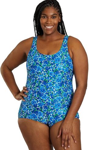 Sporti Plus Size Women's One Piece Swimsuits Conservative Cut, Hydrolast Tech, Printed Bathing Suit, Girl Leg Swimsuit Women in Kuwait
