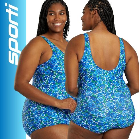 Sporti Plus Size Women's One Piece Swimsuits Conservative Cut, Hydrolast Tech, Printed Bathing Suit, Girl Leg Swimsuit Women in Kuwait