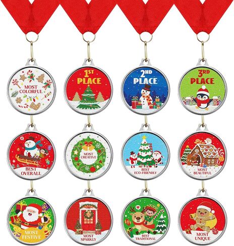 Cholemy 12 Pcs Christmas Decorating Contest Medal Awards 2'' 12 Style Christmas Decorating Contest Prizes Holiday Decorating Medals for Christmas Decorating Party Ornament Decoration Supply in Saudi Arabia
