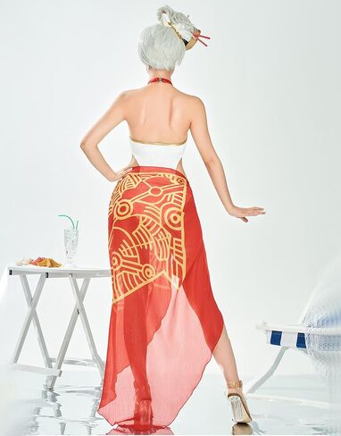 Haikyuu المرأة تأثيري ملابس السباحة شبكة انقطاع قطعة واحدة ثوب السباحة مع الشيفون التستر وتنورة ملفوفة in Kuwait