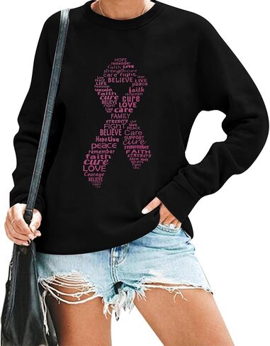 UNIQUEONE Breast Cancer Awareness Sweatshirt Women: Pink Ribbon Sweatshirt Breast Cancer Shirts Cancer Survivor Pullover Tops in Saudi Arabia