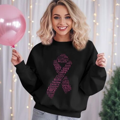 UNIQUEONE Breast Cancer Awareness Sweatshirt Women: Pink Ribbon Sweatshirt Breast Cancer Shirts Cancer Survivor Pullover Tops in Saudi Arabia