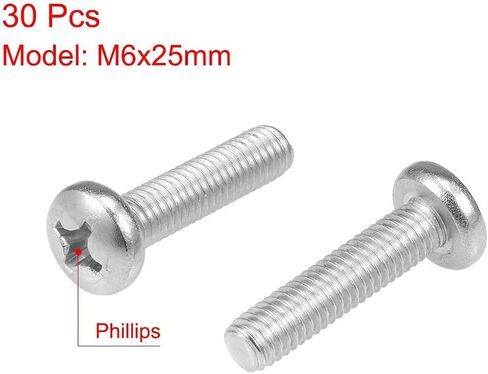 L-A M6-1x25mm 304 Stainless Steel Round Head Machine Screws Pan Phillips Cross Head Screw Fasteners Bolts (30Pcs) in Saudi Arabia