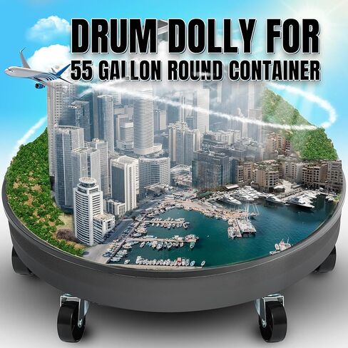 KUAFU 500 رطل طبل دوللي لحاوية مستديرة سعة 55 جالونًا، عربة طبل بلاستيكية شديدة التحمل، عربة أسطوانية بلاستيكية متينة مع 5 عجلات دوارة لنقل العناصر باللون الأسود in Kuwait