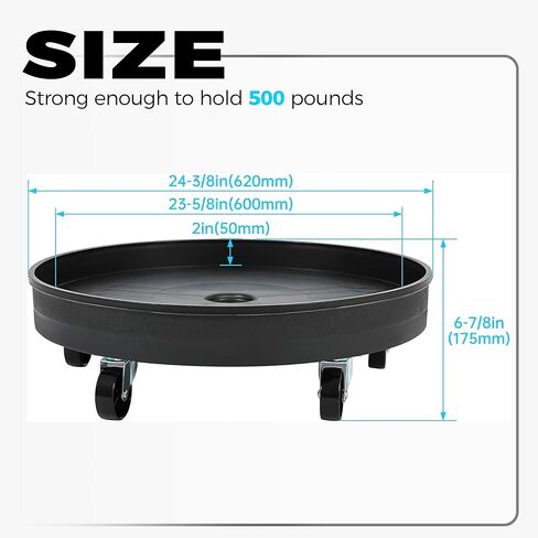 KUAFU 500 رطل طبل دوللي لحاوية مستديرة سعة 55 جالونًا، عربة طبل بلاستيكية شديدة التحمل، عربة أسطوانية بلاستيكية متينة مع 5 عجلات دوارة لنقل العناصر باللون الأسود in Kuwait