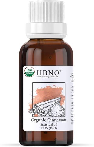 HBNO Organic Cinnamon Leaf Essential Oil - 1 oz (30ml) Travel Size - USDA Certified Organic Cinnamon Essential Oil, Perfect for Aromatherapy, Soap Making, DIY, Fragrances, Diffuser. in Kuwait