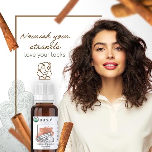 HBNO Organic Cinnamon Leaf Essential Oil - 1 oz (30ml) Travel Size - USDA Certified Organic Cinnamon Essential Oil, Perfect for Aromatherapy, Soap Making, DIY, Fragrances, Diffuser. in Kuwait