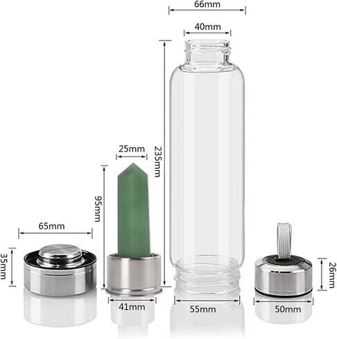 PROW® Crystal Water Bottle Dream Amethyst Glass Water Bottle Ore Energy Cup Stainless Steel Natural Crystal For Healing And Wellness Clear Sports Cup in Saudi Arabia