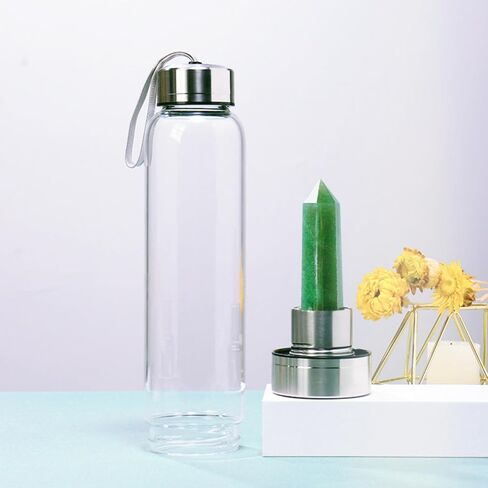 PROW® Crystal Water Bottle Dream Amethyst Glass Water Bottle Ore Energy Cup Stainless Steel Natural Crystal For Healing And Wellness Clear Sports Cup in Saudi Arabia