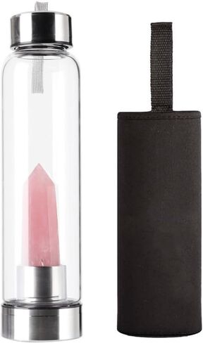 PROW® Crystal Water Bottle Dream Amethyst Glass Water Bottle Ore Energy Cup Stainless Steel Natural Crystal For Healing And Wellness Clear Sports Cup in Saudi Arabia