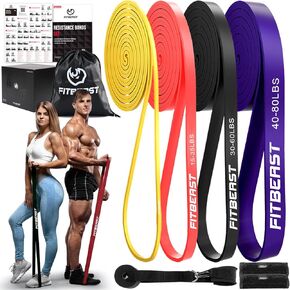 FitBeast Resistance Bands Set, 4 Different Levels, Pull Up Assist Bands for Strength Training, Crossfit, Powerlifting, Muscle Toning, Yoga, Mobility Exercises, Rehabilitation, Full-Body Workout
