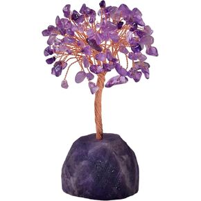 Amethyst Healing Crystal Tree Natural Reiki Crystals Gemstone Stone Base Copper Wire Tree Life Money Trees Feng Shui Reiki Spiritual Energy Tree for Home Office Desk Decor Good Luck