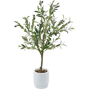 Artificial Olive Tree Faux Plant with White Planter - Realistic Silk Leaves Fake Plants Fake Trees Maintenance-Free Decoration Perfect for Home, Office, and Indoor Decor