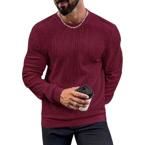 Men's Long Sleeve Textured Sweatshirt Crewneck Muscle Pullover Stretchy Athletic Sweat Shirt S-XXL