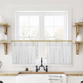 Small Window Curtains 20 inch Length Black and Beige White Farmhouse Bahtroom Window Curtain
