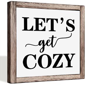 Inspirational Wood Signs, Box Wood Plaques Desk Décor, Farmhouse Home Decor Sign for Shelf, Family Table Decor for Kitchen Bedroom Dining Room, Living Room Decor, Housewarming Gift, Let's Get Cozy