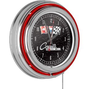 Neon Clock - Retro Corvette C2 Black Analog Wall Clock with Pull Chain - for Kitchen, Garage, Game Room, or Home Bar by Trademark Gameroom
