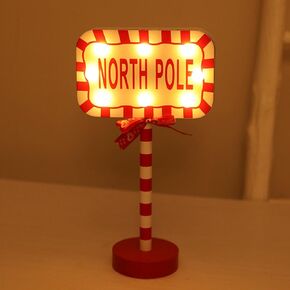 Christmas Decorations Santa Stop Here Pole Sign with LED Light Xmas Tabletop Stand Decor for Indoor Home Office Holiday Party Decorative Christmas Street Sign Holiday Housewarming Gift (octagon) in Saudi Arabia