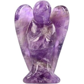 WHAL&YUNE Amethyst Angel Figurine Natural Energy Healing Crystals Gemstone Hand Carved Sculpture for Home Office Desk Decor Holiday Lucky Gift - 2 inches