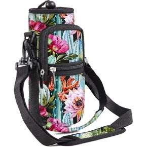 Water Bottle Carrier Bag Holder 25oz 32oz 40oz 64oz Insulated Crossbody Water Bottle Sling Sleeve Case Cover with Strap Pockets for Men Women School Walking Hiking Running (25oz, cactus) in Kuwait
