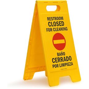 SmartSign 25 x 12 inch “Restroom Closed for Cleaning" Bilingual Two-Sided Folding Floor Sign, Plastic, Red, Black and Yellow, Made in USA