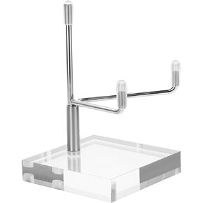 Metal Arms Easel Display Stand Easel Holder with Clear Acrylic Base, Adjustable Silver Small Decorative Plates Display Stand, Rock Display Stand for Mineral Agate Coral Crystals