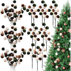 6 Pcs Velvet Spheres Ball Pick Velvet Christmas Tree Decoration Christmas Tree Wreath Ornaments DIY Crafts Xmas Branches Hanging Decoration Wreath Home Office Party Ornament(Colorful)