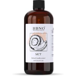 HBNO California Bottled Coconut Mct Oil 16 fl oz (475ml) Value Size - Natural Mct Oil, Cold Pressed - Perfect Carrier Oil for Massage, Aromatherapy - Ideal for Face, Body, Lips, & Hair