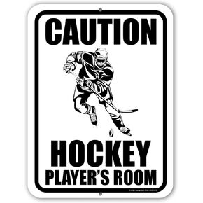 Honey Dew Gifts, Caution Hockey Player's Room, Door Signs for Home, Hockey Gifts, Hockey Decor, Sports Decor, Street Signs for Bedroom, Hockey Tin Sign, 9 inch by 12 inch, HDG-1476