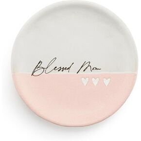 DEMDACO Inspired Everyday Collection Blessed 2-Toned Blue and White 4 x 4 Stoneware Inspired Round Trinket Dish Jewelry Tray