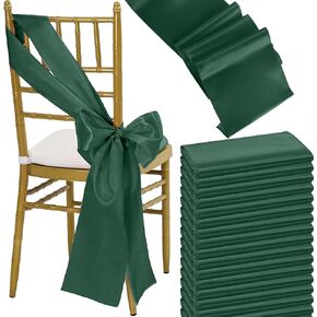 Framendino, 50 Pack Forest Green Satin Chair Sashes Chair Ribbon Ties Back Sash Bow Chair Decorative for Wedding Banquet Party Event Hotel Chair Cover Decoration (7 x 108)
