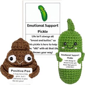 Netholid 2P Positive Poo Emotional Support Crochet Pickle Funny Handmade Crochet with Positive Cards Pickle Gifts Suitable for Birthday Gag Gift