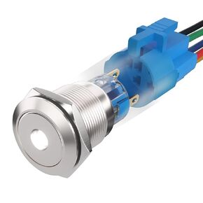 19mm Momentary Push Button Switch,12V Waterproof 1NO1NC Single point with LED light Push Button Switch with Wire Socket Plug (Blue)
