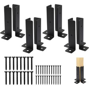 8 pcs Adjustable Deck Post Anchor Base Brackets Fit 1.5x1.5,2x2,2x4,4x4 Post,Wood Fence Pergola Post Base Brackets Kit,Heavy Duty Half Column Black Post Brackets Support Base Brackets for Deck Railing