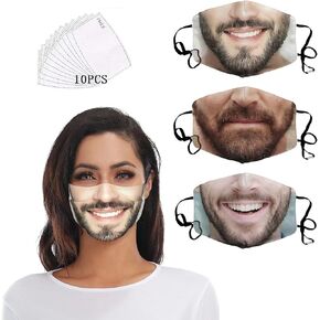 3 PCS Face Mask Print Washable Bandana With 10 Filters Breathable Dustproof Balaclava For Adult Men Women