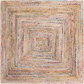 SAFAVIEH Cape Cod Collection Area Rug - 6' Square, Beige & Multi, Handmade Boho Braided Jute & Cotton, Ideal for High Traffic Areas in Living Room, Bedroom (CAP202B)