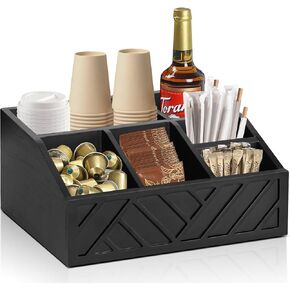 Coffee Bar Accessories and Organizer, Wood Coffee Station Organizer for Coffee Bar Decor, Coffee Pod Syrup Holder, Coffee Bar Condiment Organizer, Coffee Organizer Station for Countertop (Pink)