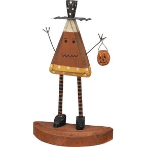Primitives by Kathy Halloween Decor - Wooden Candy Corn Standing Man 4.5x8 inches, Black, Orange, White