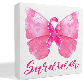 Breast Cancer Awareness Gifts for Women Friends, Breast Cancer Survivor Gifts Fight Breast Cancer Warrior Support Gifts, Breast Cancer Decor Wooden Box Sign, Survivor