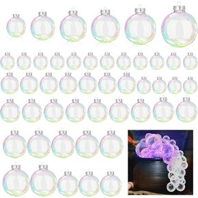 48 Pcs Iridescent Christmas Ornaments Balls, Transparent Plastic Balls for DIY Halloween Cauldron, Holiday Party Decor, 6 Sizes